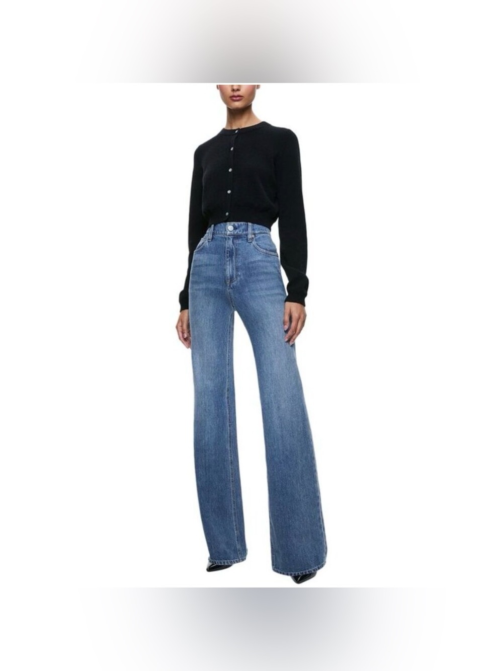 Alice + Olivia Weezy Full Length Jeans Avery Blue Denim 27